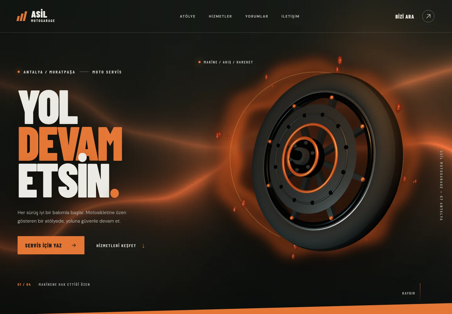 Asil Motogarage — The homepage of the locally running website concept.